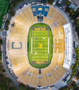 High angle shot of California Memorial Stadium in Berkeley, home of the Golden Bears.