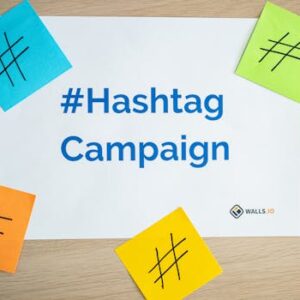 Colorful sticky notes arranged around a hashtag campaign sign, ideal for social media marketing concepts.