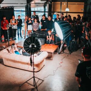 Energetic event with a speaker engaging an audience in Sao Paulo, Brazil.