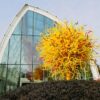 Stunning yellow glass sculpture outside Chihuly Garden and Glass in Seattle, Washington.