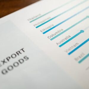 Chart displaying global export goods data, highlighting key countries and trends.